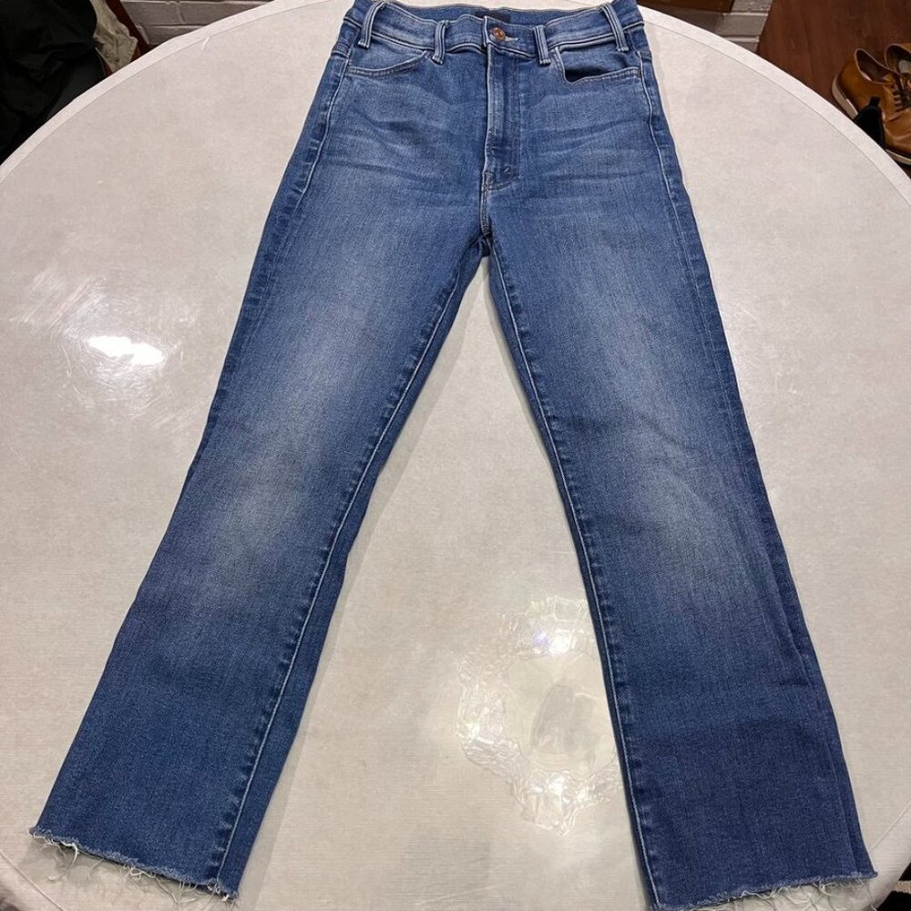 NEW MOTHER The Hustler Ankle Fray Jeans “No Promises” Blue Wash Size 26 - Picture 3 of 14